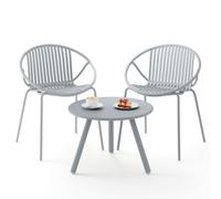 Gymax 3-Pieces Bistro Set All Weather PP Patio Conversation Set With 2 Chairs in Light Grey | Size: 3 Pack Gymax Light Grey 3 Pack