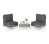 Gymax 3 Pieces Patio Bistro Set PE Rattan Furniture Set With Coffee Table in Grey Gymax Grey