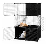 GYMAX 3-Tier Cat Cage, Large Cat Enclosure with 2 Ladders and 3 Doors, Detachable Indoor Metal Wire Kennel for Small Animal Ferret Guinea Pig Rabbit