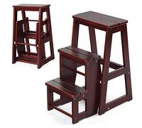 GYMAX 3 Tier Folding Step Stool for Kids and Adults, 3-in-1 Portable Wood Stepladder, Foot Stools, Display and Flower Shelf (Walnut)