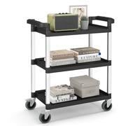 Gymax 3-Tier Tool Trolley Cart 150KG Capacity 2 Handles & Lockable Wheels in Black Gymax Black