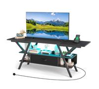 Gymax 3-Tier TV Stand for 65"TVs With LED Lights Power Outlets & Storage in Black Gymax Black