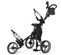 Gymax 3-Wheel Golf Push Pull Cart Folding Golf Trolley With Hydraulic Seat in Grey Gymax Grey