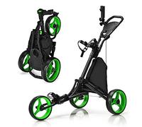 GYMAX 3 Wheels Golf Push Pull Cart, Foldable Golf Bag Holder (Green)