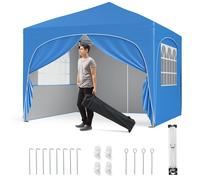 Gymax 300 x 300 cm Pop up Canopy Tent With 4 Removable Sidewall Sun Shelter in Blue Gymax Blue 300 x 300 cm
