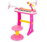 Gymax 31-Key Piano With Stool Set Kids Electronic Keyboard With Microphone in Pink Gymax Pink