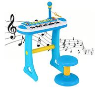 GYMAX 31 Keys Kids Piano With Stool, Stand, Adjustable Microphone, Flashing Light, Record & Playback Functions - Portable Electronic Toy for 3 Years Old + Girls Boys (Blue)