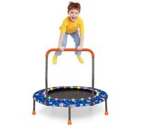 GYMAX 36’’ Kids Trampoline, Toddler Trampolines with LED Lights, Removable Handle and Protective Cover, Outdoor Indoor Mini Trampoline for Children (Blue)