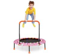 GYMAX 36’’ Kids Trampoline, Toddler Trampolines with LED Lights, Removable Handle and Protective Cover, Outdoor Indoor Mini Trampoline for Children (Pink)