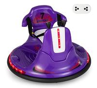 GYMAX 360 Spin Kids Bumper Car, 12V Battery Powered Ride On Toy with Remote Control, Dual Joysticks, LED Lights & Safety Belt, Outdoor Indoor Children Waltzer Car for 3 Years Old + Boys Girls (Purple)