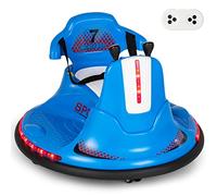 GYMAX 360 Spin Kids Bumper Car, 12V Battery Powered Ride On Toy with Remote Control, Dual Joysticks, LED Lights & Safety Belt, Outdoor Indoor Children Waltzer Car for 3 Years Old + Boys Girls (Blue)
