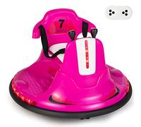 GYMAX 360 Spin Kids Bumper Car, 12V Battery Powered Ride On Toy with Remote Control, Dual Joysticks, LED Lights & Safety Belt, Outdoor Indoor Children Waltzer Car for 3 Years Old + Boys Girls (Pink)