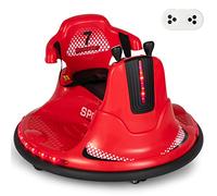 GYMAX 360 Spin Kids Bumper Car, 6V Battery Powered Ride On Toy with Remote Control, Dual Joysticks, LED Lights & Safety Belt, Children Waltzer Car for 3 Years Old + Boys Girls (Red), 66 x 66 x 48 cm