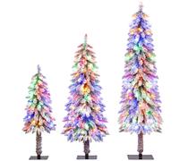Gymax 3Ft 4Ft 5Ft Artificial Christmas Tree Set Flocked Pre-lit Xmas Tree in Green | Size: 3 Pack Gymax Green 3 Pack