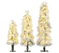 Gymax 3ft 4ft 5ft Pre-lit Christmas Tree Set 3 PCS Snow Flocked Xmas Tree in Green Gymax Green