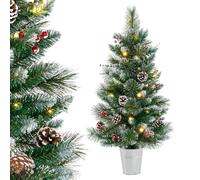 GYMAX 3FT Pre-Lit Mini Tabletop Christmas Tree, Artificial Small Battery Operated Xmas Tree with 20 Warm White LED Lights, 8 Modes, Timer, 81 PVC & Pine Needles, for Home Office Decoration