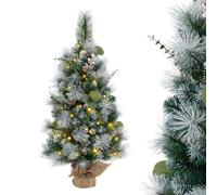 GYMAX 3FT Pre-Lit Mini Tabletop Christmas Tree, Artificial Small Battery Operated Xmas Tree with 30 Warm White LED Lights, Timer, 98 Flocked PVC & Pine Needles, for Home Office Decoration
