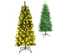 GYMAX 4.5FT/5FT/6FT/6.5FT/7.5FT Pre-Lit Green Christmas Tree, Premium Hinged Artificial Pencil Tree with Warm White LED Lights, Xmas Traditional Decoration for Home, Office, School and Shop(5FT)