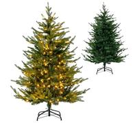 GYMAX 4.5FT/6FT Christmas Tree, Artificial Pre-Lit Xmas Tree with 8 Lighting Modes, 180/280 LED Lights and 386/788 Branch Tips, Holiday Decorative Hinged Tree for Home, Office & Shop (136cm)