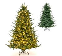 GYMAX 4.5FT/6FT Christmas Tree, Artificial Pre-Lit Xmas Tree with 8 Lighting Modes, 180/280 LED Lights and 386/788 Branch Tips, Holiday Decorative Hinged Tree for Home, Office & Shop (183cm)