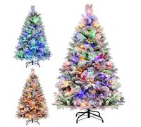 GYMAX 4.5FT Pre-lit Artificial Christmas Tree, Snow-flocked Xmas Tree with 160 Multi-color LED Lights, 8 Lighting Modes, 472 Branch Tips and Pine Needles, Hinged Holiday Decoration Tree
