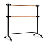 GYMAX 4 FT Double Ballet Barre, Freestanding Portable Ballet Bar with 4-position Adjustable Heights, Fitness Dance Bar for Stretch, Ballet & Workout Black + Natural 121 x 75 x 121 cm (L x W x H)