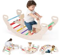 Gymax 4-in-1 Climbing Frame Set Rocking Horse Arch Play With Backrest & Seat in Natural Gymax Natural