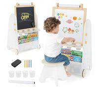 Gymax 4-in-1 Kid Art Easel Activity Table With Stool Set Magnetic Whiteboard in Light Khaki Gymax Light Khaki