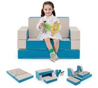 Gymax 4-In-1 Kid Sofa Bed Convertible Upholstered Foam Playset Climb & Crawl in Blue Gymax Blue