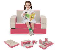 Gymax 4-In-1 Kid Sofa Bed Convertible Upholstered Foam Playset Climb & Crawl in Pink Gymax Pink