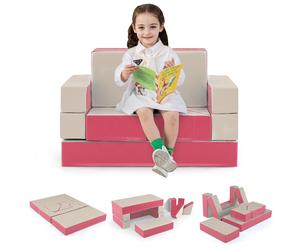 Gymax 4-In-1 Kid Sofa Bed Convertible Upholstered Foam Playset Climb & Crawl in Pink Gymax Pink