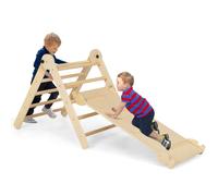 GYMAX 4-in-1 Kids Climbing Set, Wooden Toddler Climber with Slide/Climbing Ramp, Indoor Foldable Climbing Toys for 3 Years Old+ Boys Girls (Natural)