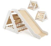 GYMAX 4 in 1 Kids Climbing Set, Wooden Toddler Climber with Slide, Outdoor Indoor 3 Sides Climbing Frame for 1 Years Old + Boys Girls (Natural+White)