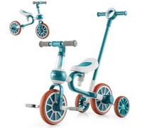GYMAX 4 in 1 Kids Trike, Toddler Bike with Adjustable Push Handle, 2-Level Seat Height, Removable Pedals and Training Wheels, Baby Balance Bike Birthday Toys for Boys & Girls (Green)