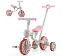 GYMAX 4 in 1 Kids Trike, Toddler Bike with Adjustable Push Handle, 2-Level Seat Height, Removable Pedals and Training Wheels, Baby Balance Bike Birthday Toys for Boys & Girls (Pink)