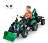 Gymax 4 in 1 Ride on Tractor Excavator & Bulldozer 12V Electric Vehicle in Green Gymax Green