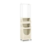 Gymax 4-Tier Folding Laundry Utility Cart Laundry Hamper With Hanging Bar in Beige Gymax Beige