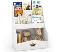 GYMAX 4-Tier Kids Bookcase, Wooden Children Bookshelf with 3 Shelves and Open Compartment, Toy Storage Organizer for Playroom Bedroom Nursery (White)