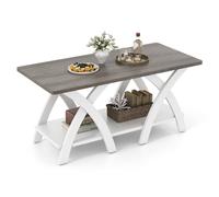 Gymax 40" Farmhouse Wooden Accent Table Coffee Table with Storage Shelf in White Gymax White