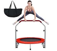 GYMAX 40" Mini Fitness Trampoline, Foldable Exercise Rebounder with 4-level Adjustable Foam Handrail, Indoor/Outdoor Gym Trampolines for Kids Adults (Red+Black)