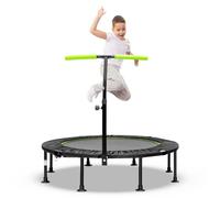 GYMAX 45'' Kids Trampoline, Foldable Fitness Rebounder with Adjustable T-Shaped Handrail and Anti-Slip Foot Pad, Mini Exercise Trampoline for Toddlers & Adult (Green)