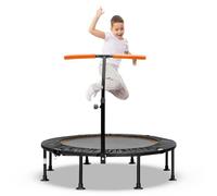 GYMAX 45'' Kids Trampoline, Foldable Fitness Rebounder with Adjustable T-Shaped Handrail and Anti-Slip Foot Pad, Mini Exercise Trampoline for Toddlers & Adult (Orange)