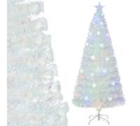 GYMAX 4FT/5FT/6FT/7FT Fiber Optic Christmas Tree, White Artificial Pre-lit Xmas Tree with Top Star Light, Multi-color Snowflake Lights, 130/170/230/270 Branch Tips, Party Home Decoration Tree (180CM)