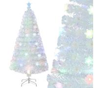 GYMAX 4FT/5FT/6FT/7FT Fiber Optic Christmas Tree, White Artificial Pre-lit Xmas Tree with Top Star Light, Multi-color Snowflake Lights, 130/170/230/270 Branch Tips, Party Home Decoration Tree (150CM)