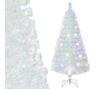 GYMAX 4FT/5FT/6FT Fiber Optic Christmas Tree, White Artificial Pre-lit Xmas Tree with Top Star Light, 18/24/36 Multi-color Snowflake Lights, 130/170/230 Branch Tips, Party Home Decoration Tree (5FT)