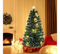 GYMAX 4FT/5FT Fiber Optic Christmas Tree, Pre-lit Artificial Xmas Tree with 18/24 Shape-Adjustable Light Strips, Top Star, 130/170 Branch Tips, Xmas Decor for Home Office Party (150CM)