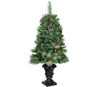 GYMAX 4FT Christmas Tree, Artificial PVC Trees with Glittered Branches, Pine Cone and Red Berries, Easy Assembly Xmas Decoration for Indoor and Outdoor