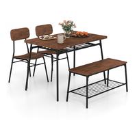 Gymax 4PCS Dining Table Set Kitchen Table With Bench 2 Chairs Storage Rack in Brown | Size: 4 Pack Gymax Brown 4 Pack