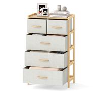 Gymax 5-Drawer Dresser Bamboo Vertical Chest of Drawers With Top Shelf in Light Beige Gymax Light Beige