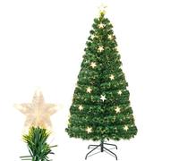GYMAX 5 FT/6 FT Fiber Optic Artificial Christmas Tree, Pre-lit Xmas Tree with 180/230 Branch Tips, 21/30 Warm White Star Lights and 8 Lighting Modes, Holiday Decor Tree for Home Office Holiday (5FT)